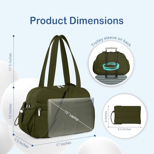 TOPDesign Travel Duffel Bag, Puffy Carry On Overnight, Gym Bag w/Wet Pocket - color: Dark Green