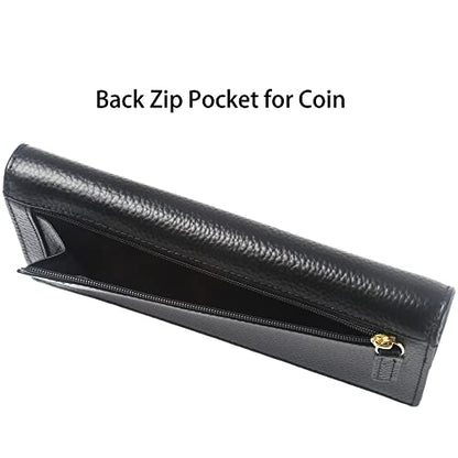 Lavemi Ultra Slim Thin Leather Women Wallet RFID Blocking Credit Card Holder Bifold Long Ladies Billfold - color: 2- Black