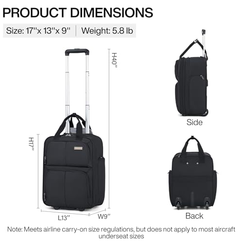 Hanke 16 Inch Expandable Carry on Luggage with 2 Wheels Airline Approved - color: Black, size: 16 Inch EXT