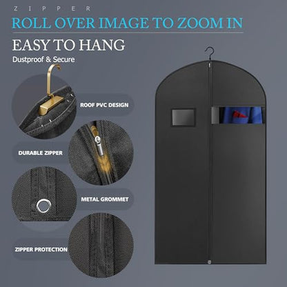 Hleelomi 1 Pack 43-in Garment Bag for Hanging Clothes Suit Bag Black - color: black, size: 43“ （1 pack)