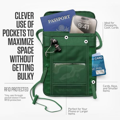 VENTURE 4TH Travel Neck Wallet, RFID Blocking Passport Holder - Sleek Green - color: Sleek Army Green