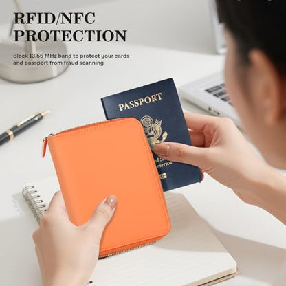 CoBak Passport Holder Cover with Safe Zipper Closure - color: Rose Gold
