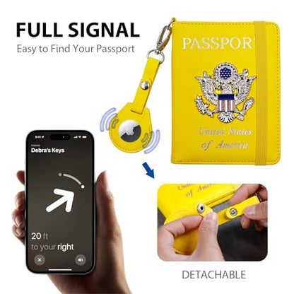 Passport Holder for Travel,Passport Cover Case with RFID (yellow) - color: yellow