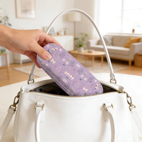 Glasses Case Hard Shell,Portable Protective Eyeglasses Case, Eyeglass Holder Box with Cleaning Cloth, for men women - color: Purple Flower 2