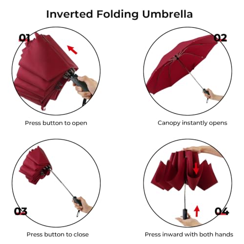 LLanxiry Compact Travel Umbrella, Windproof Automatic Umbrellas for Rain - color: Inverted-Wine