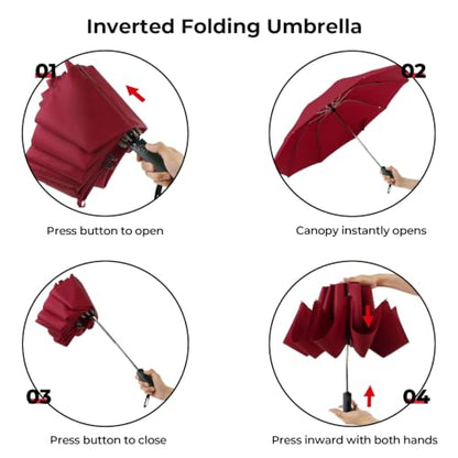 LLanxiry Compact Travel Umbrella, Windproof Automatic Umbrellas for Rain - color: Inverted-Wine