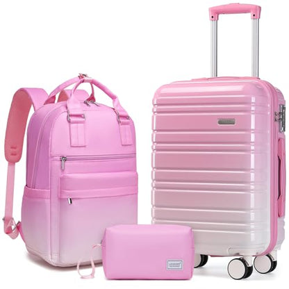 LARVENDER Carry on Luggage Sets 3 Piece, 20 Inch Suitcases, Peach Sparkling - color: Peach Sparkling-20BP, size: 3 Piece Set (Backpack/TB/20)