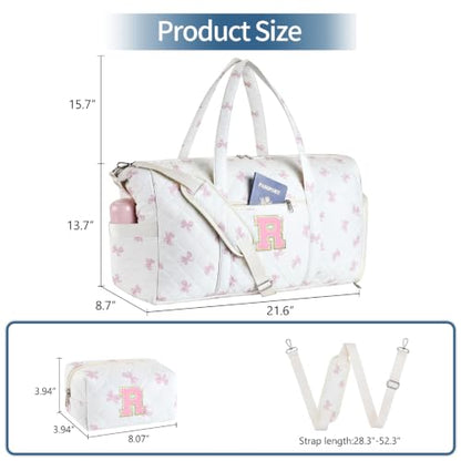 Personalized Quilted Duffle Bag for Travel Gym Weekender Hospital Carry On - color: Pink Bow, size: R