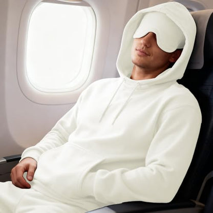 Ainangua Mens Oversized Pullover Essentials Hoodie with Eye Mask Built In Comfor Airplane Mode Travel Sleep Wearable Blanket - color: White, size: Large