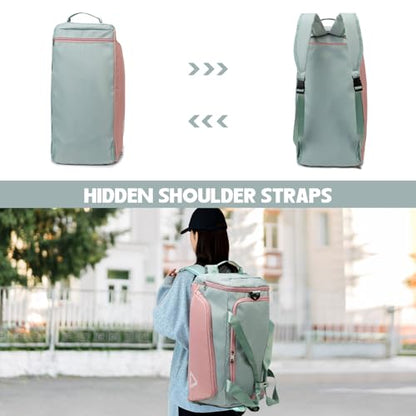 Eslcorri 45L Gym & Travel Duffel Backpack with Shoe & Wet Pocket, GreenPink - color: 45L-GreenPink