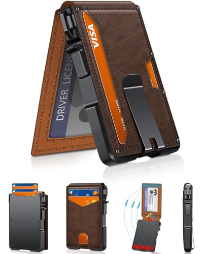 Wallet for Mens Minimalist Wallet 9-13 Cards RFID Blocking Slim Wallet - color: Mix-Brown