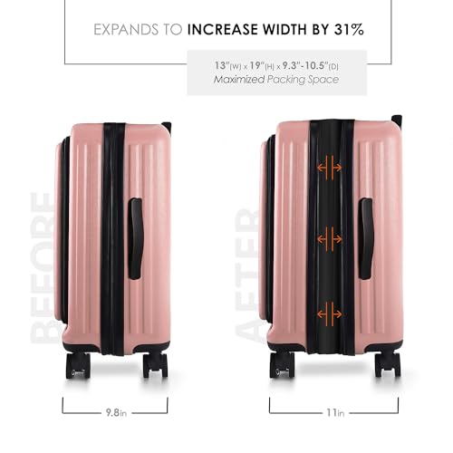 TRAVELARIM 20 Inch Carry On Luggage 22x14x9 Airline Approved Suitcase | Expandable, Laptop Compartment, Durable Hard-shell, Scratch-Resistant, 360° Spinner Wheels, TSA Lock, Cosmetic Case, Pink - color: Pink, size: Carry-on 20 Inch