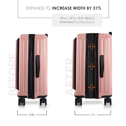 TRAVELARIM 20 Inch Carry On Luggage 22x14x9 Airline Approved Suitcase | Expandable, Laptop Compartment, Durable Hard-shell, Scratch-Resistant, 360° Spinner Wheels, TSA Lock, Cosmetic Case, Pink - color: Pink, size: Carry-on 20 Inch
