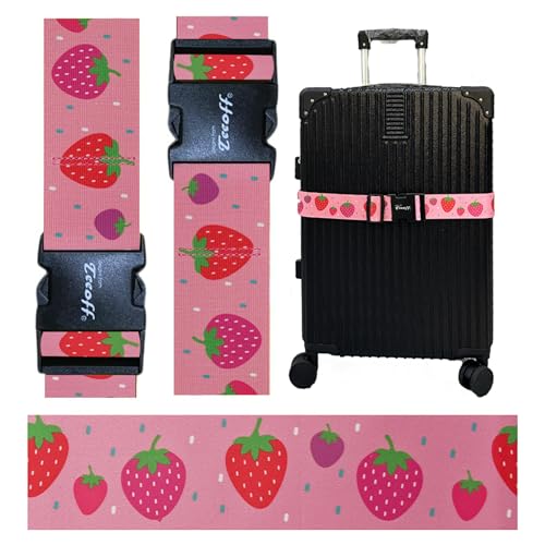 Teeoff Elastic Luggage Straps Suitcase Belts Travel Bag Accessories Adjustable 220CM (Strawberry) - color: Strawberry