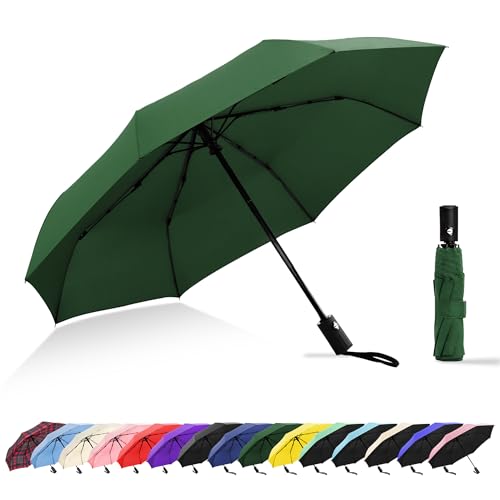Windproof Travel Umbrella, Automatic Compact Folding Umbrella, Small Travel Size Umbrella for Rain, Backpack & Everyday Carry - color: Dark Green