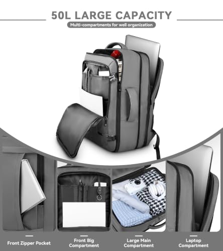 AREYTECO 55L Travel Laptop Backpack for Men, Extra Large Backpack - color: Grey, size: 18.4 Inch (22''x14''x11'')