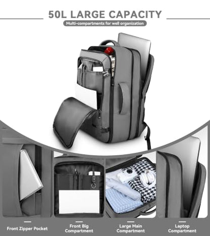 AREYTECO 55L Travel Laptop Backpack for Men, Extra Large Backpack - color: Grey, size: 18.4 Inch (22''x14''x11'')