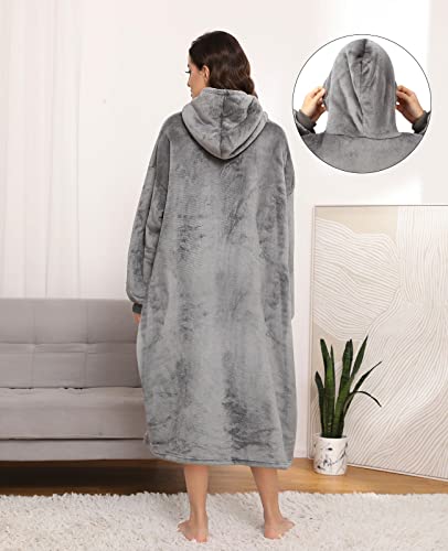 Sendowtek Hooded Wearable Blanket for Women Men 3.9ft Long, Grey - color: Grey