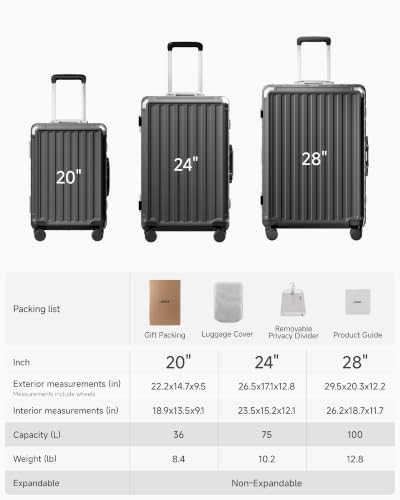 LUGGEX 3-Piece Zipperless Luggage Set, 20/24/28 Inch, Charcoal Metallic - color: Charcoal Metallic, size: 3 Piece Set (20/24/28)