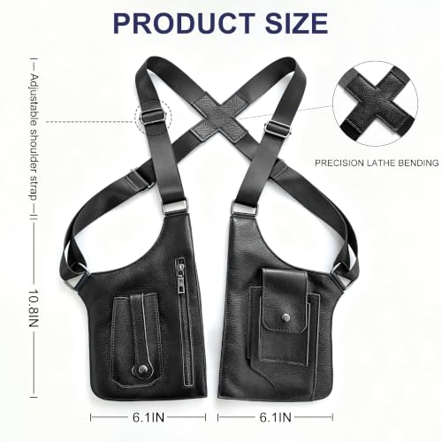 Double Shoulder Armpit Bag Leather Anti-Theft Underarm Holster Bag (Black) - color: Black1