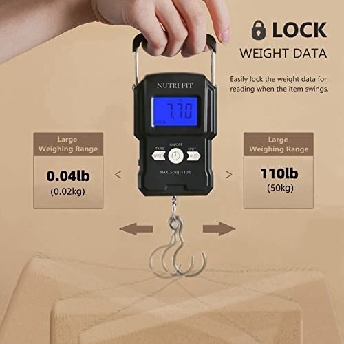 NUTRI FIT Luggage Scale Digital Suitcase Weighing Fish Portable for Travel - color: Jet Black