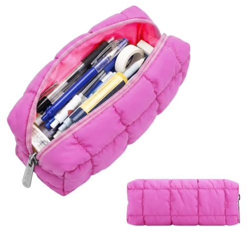E-Tree Quilted Pencil Case,Makeup Brush Bag,Toiletry Pouch,Hot Pink - color: Hot Pink