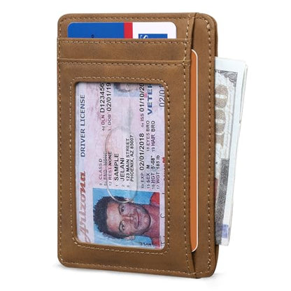 RUNBOX Slim Wallet for Men and Women, RFID Blocking Leather Card Holder - color: Classic Yellowish-brown