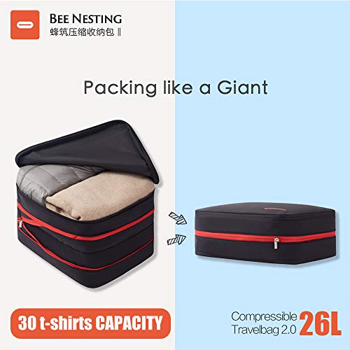 Bee Nesting 26L Compression Packing Cube Extra Large Travel Organizer - color: Gray Red, size: 26L