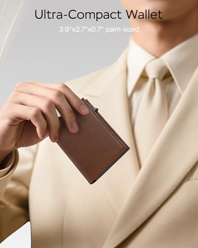 RFID Wallet for Men Minimalist Slim Smart Pop Up Credit Card Holder - color: Brown
