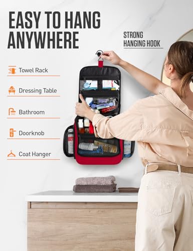 VENTURE 4TH Hanging Travel Toiletry Bag, 18 Compartments - Red - color: Red