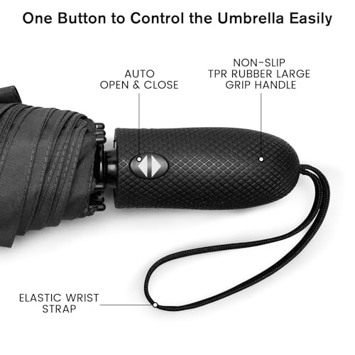 G4Free Windproof Travel Umbrellas for Rain 46inch Automatic Open - color: Black