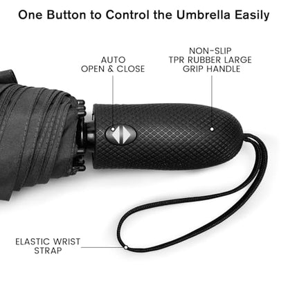 G4Free Windproof Travel Umbrellas for Rain 46inch Automatic Open - color: Black