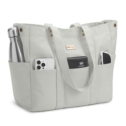 TOPDesign Heavy-Duty 16oz Canvas Tote Bag with 10 Pockets - color: Light Grey