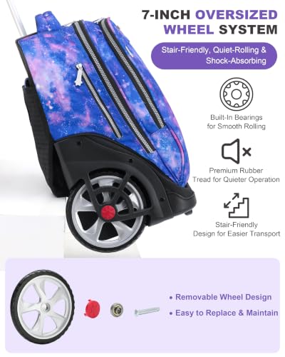 NEW TILAMI 19 Inch Rolling Backpack with Lunch Bag School, Purple Star - color: Purple