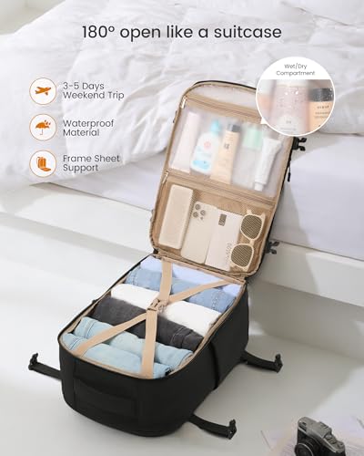 LOVEVOOK 40L Travel Backpack for Women, Airline Approved Carry On Backpack - color: Black, size: 40L-4PCS
