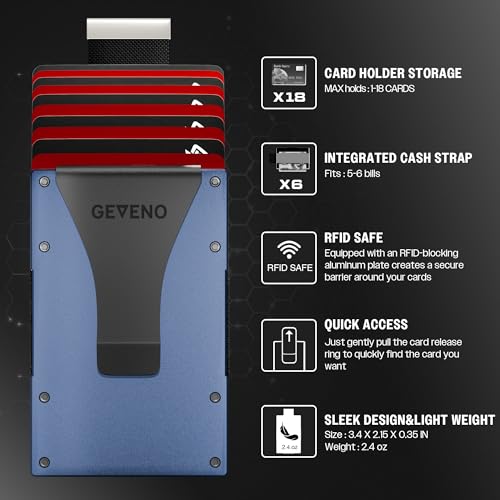 Slim Ridge Wallet for Men–Metal Minimalist RFID 1–21 Card Holder - color: Blue, style: Money Clip