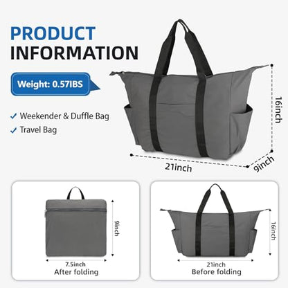Uarition 50L Foldable Duffle Bag, Lightweight Travel Duffel Bag with Tear Resistant for Men Women, gray
