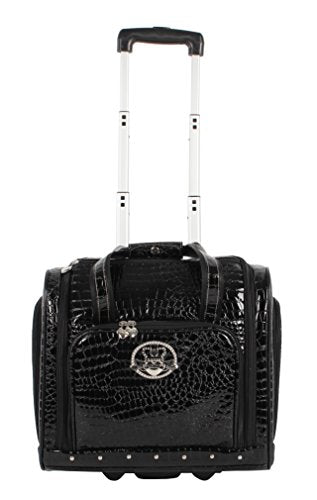Kathy Van Zeeland Croco PVC Designer Underseat Luggage - 15 Inch Carry On Suitcase for Women- Lightweight Under Seat Bag with 2-Rolling Spinner Wheels (Black) - color: Black