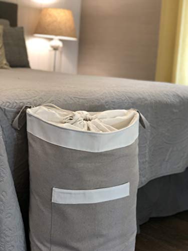 Over-the-Door Laundry Hamper Bag - Stylish Linen Design - Drawstring Closure with Convenient Carry Strap - Hooks Not Included*