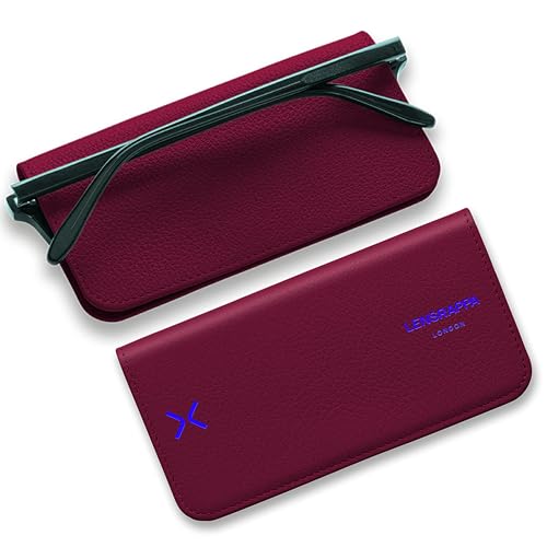 Luxury Slim Leather Glasses Case | Handmade Full-Grain Leather Eyewear Wrap with Magnetic Closure & Gift Box - color: Purple