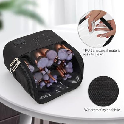 Makeup Brush Bag, Stand-up Makeup Brush Holder with Adjustable Divider - color: A1-Black, size: 1-Large