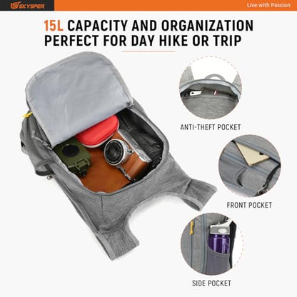 SKYSPER Small Daypack 10L/15L/20L Hiking Backpack Packable Lightweight Travel Day Pack for Women Men - color: Grey, size: 15l