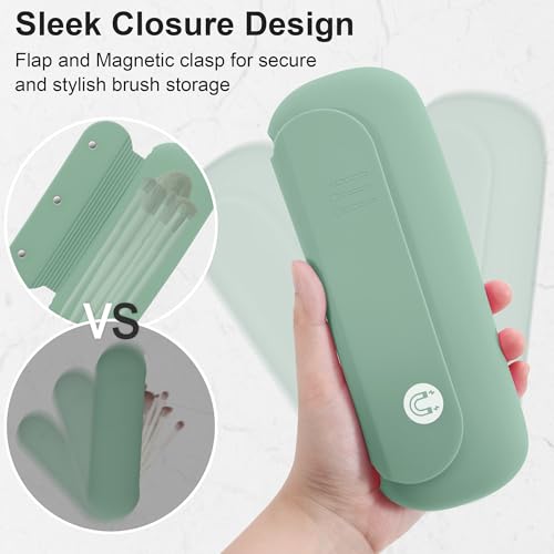 BAGCRAZY Silicone Travel Makeup Brush Holder for Women with Magnetic Closure and Built-in Brush Cleaner, Washable Cosmetic Organizer, Gift-Ready Pouch, Mint - color: Mint