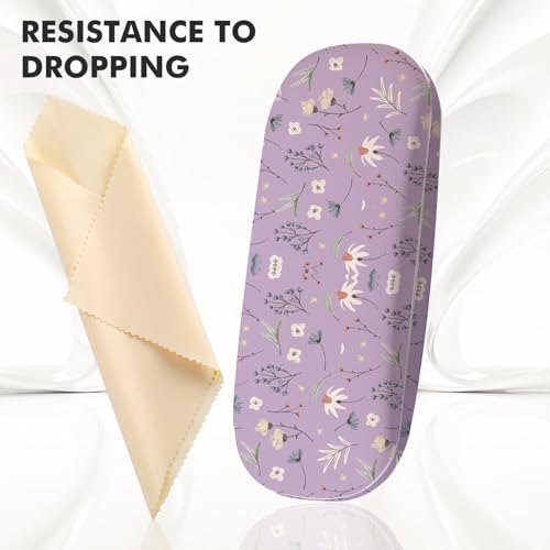 Glasses Case Hard Shell,Portable Protective Eyeglasses Case, Eyeglass Holder Box with Cleaning Cloth, for men women - color: Purple Flower 2
