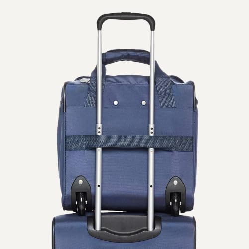 Amazon Basics Underseat Carry-On Luggage with Wheels and Handle, 14" Rolling Travel Bag, Fits Overhead Bins, Organized Compartments, Navy - color: Navy