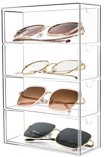 Fordonral Clear Plastic Organizer, Transparent Glasses Holder Storage Drawers, Sunglass Case Glasses Display Stand, Acrylic Organizers for Organizing Eyeglass, Hair Ties, Accessories