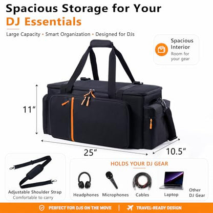 DJ Cable Bag, Large DJ Equipment Bag with Laptop Compartment and Dividers - color: Orange, size: W/No Wheels