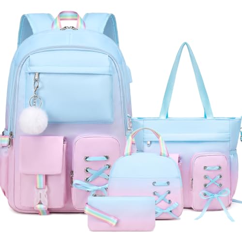 Scothen Backpacks for Girls, Girl Backpack with Crossbody Bag & Lunch Box - color: Blue Purple
