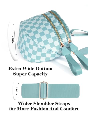 Checkered Crossbody Bag Bum Bag for Women,Spacious Fanny Packs Belt Bag | Stylish and Versatile,football mom essentials,Checkered Purse,mom bag,crescent bag,over the shoulder bags for women - color: Ice-Blue Checkered