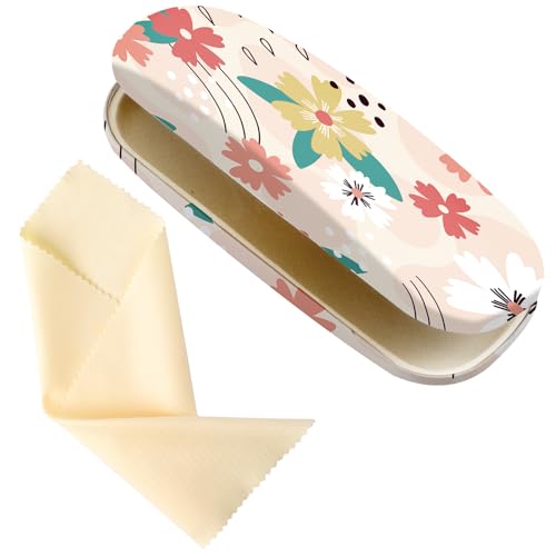 Glasses Case Hard Shell,Portable Protective Eyeglasses Case, Eyeglass Holder Box with Cleaning Cloth,for Women Men - color: Floral Print 2
